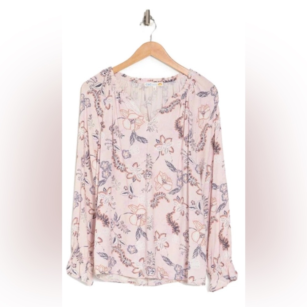 C & C CALIFORNIA-ASHLEY FLORAL PRINT BOHO BLOUSE-Women’s Size: Large-NEW!!